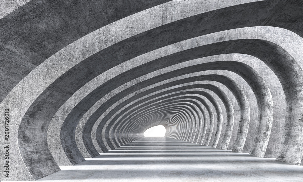 Fototapeta premium Concrete tunnel 3d modern abstract architectural arches