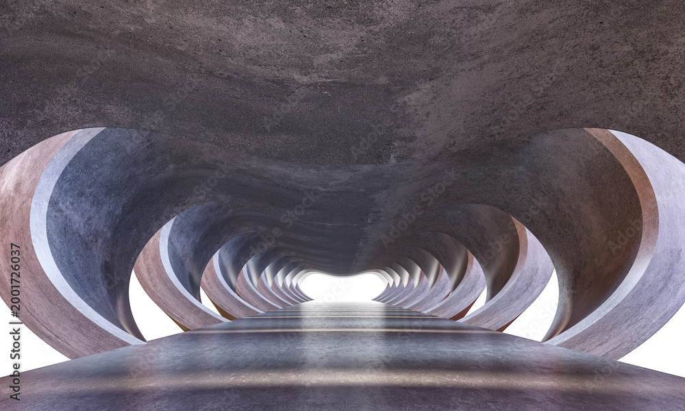 Fototapeta premium Futuristic concrete tunnel creating abstract architectural design 3d