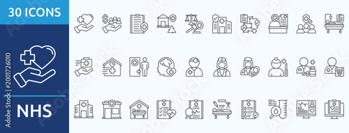 nhs
 - Icon Collection. Thin outline Set contains such Icons as universal healthcare, public finding, health policy, government healthcare system, healthcare regulation, health authority  and more. Si