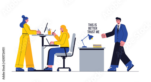 office workers, business people, coworkers, teamwork, flat design, vector illustration