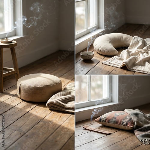Serene Meditation Space with Natural Light and Cushions.