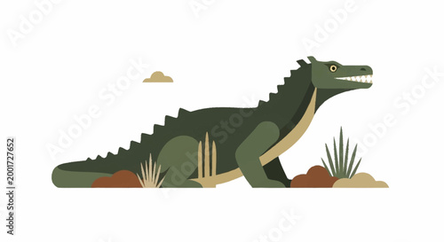 Large green crocodile standing still.