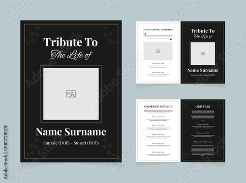 Tribute to Life Funeral Program Template | Elegant Memorial Brochure Design | Dark Version
