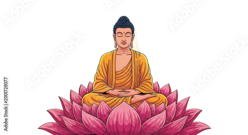 Pixel art style buddha sitting in meditation on a pink lotus flower