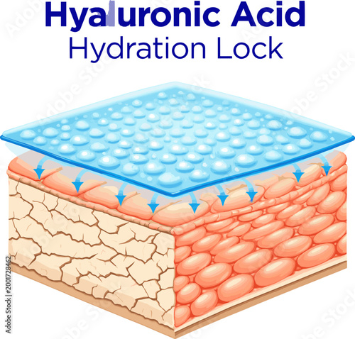 Create a realistic realistic Hyaluronic acid film covering dry skin to lock in hydration effects vector art with white background.