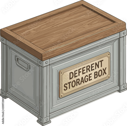 Create a realistic Storage box with nameplate 3d rendering vector art with white background..