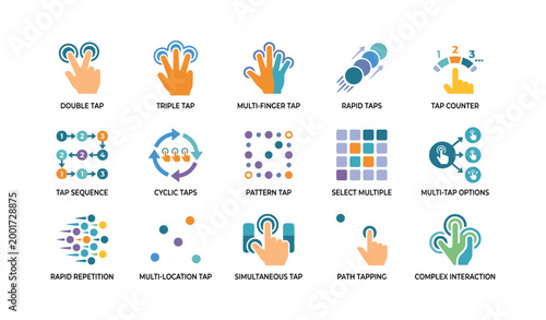 Touch interaction icons showing tap gestures on white panel