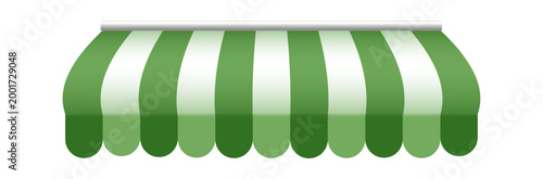 Striped green vector awnings for storefronts market stalls or cafes isolated on white background perfect for summer design themes.