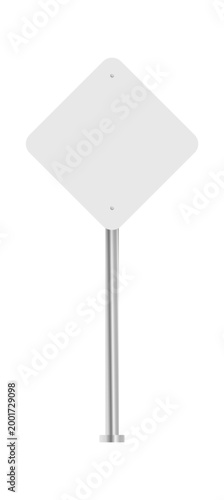 Realistic road traffic signs on metal poles with blank panels, designed as a clean mockup template ideal for transportation concepts, navigation design, safety communication, and urban infrastructure