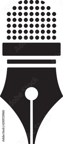Black vector illustration of a fountain pen nib with hat and dots design