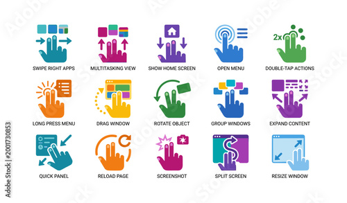 Touch gesture icons for multitasking and window controls