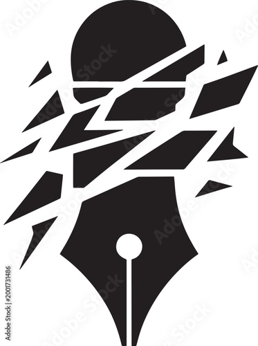 Black fountain pen nib with shattered lightning bolt abstract art design