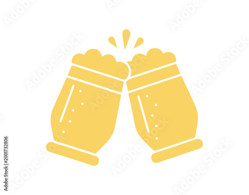 Solid icon of toasting beer glasses, Craft beer idea, Cheers symbol on a white backdrop, Outline style beer mugs icon for mobile and web design. Vector graphics