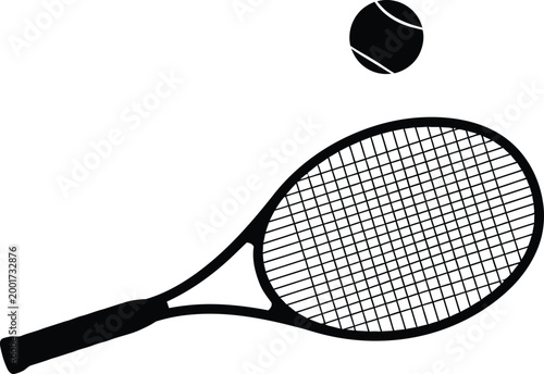 Tennis racquet and ball a simple black and white illustration