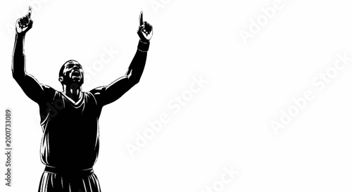 Basketball player celebrating victory with arms raised