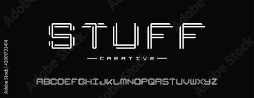 Creative Outline Double line monogram alphabet and tech fonts. Lines font regular uppercase and lowercase. Vector illustration.