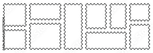 Various postal stamp silhouette vector shapes isolated on transparent background set collection
