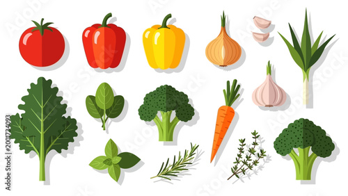 Bild auf Leinwand Assorted Vegetables and Herbs Collection Display.