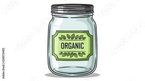 Photos Clear Glass Mason Jar with Organic Label.