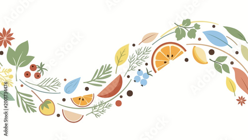 Bild auf Leinwand Colorful Fruit and Leaves Illustration Design.