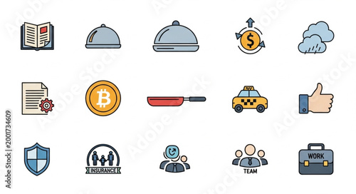 Collection of business icons and symbols.