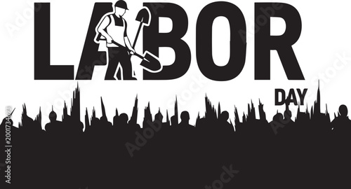 Labor day illustration a worker silhouette against a city skyline