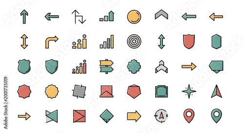Collection of colorful icons and symbols representing various concepts.