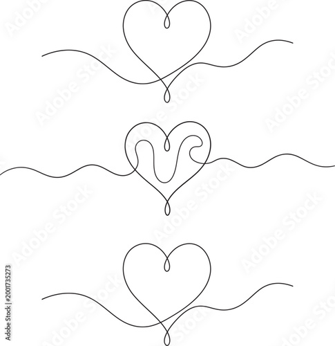 Heart. Abstract love outline. Continuous line art drawing vector illustration.