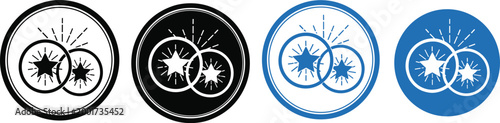 Casino coins icon set, overlapping tokens with stars, gambling chips, currency symbols, black white blue variations, vector illustration, gaming, reward