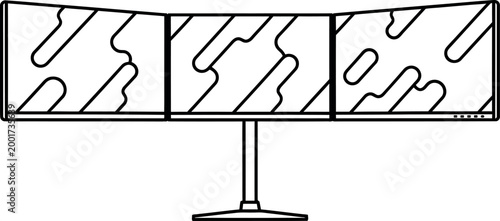 Modern abstract art installation three panels with fluid designs on a stand