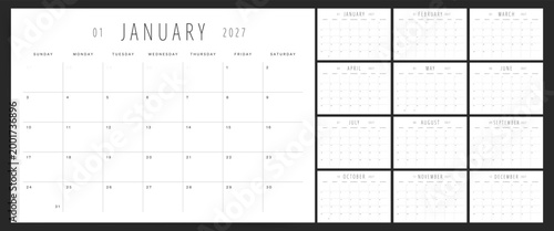 Obraz na płótnie Monthly calendar template for 2027 year