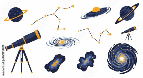 Telescope and astronomy icons set.