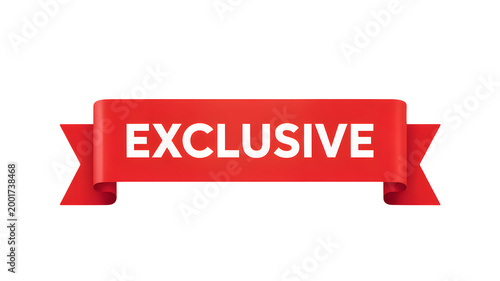 A bold red ribbon banner with the word exclusive is displayed on a black background