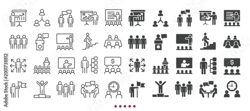 Business training icons collection. Multi series icons. Line and glyph solid web icons collection