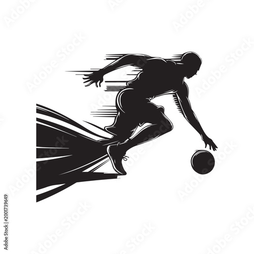 Dynamic Basketball Player Silhouette Dribbling Fast With Motion Blur Effect Speed Graphic.