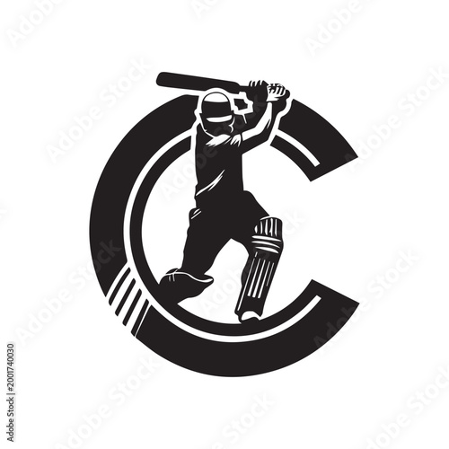 Dynamic Cricket Batsman Silhouette Action Pose. 