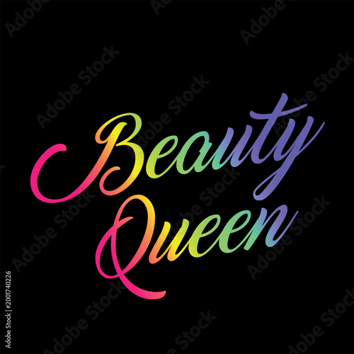 "Beauty Queen" elegant handwritten script lettering featuring a vibrant rainbow gradient effect. Set against a solid black background for a modern and stylish look.