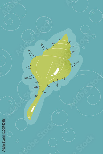 Sea shell illustration isolated marine object with bubbles in hand drawn doodle style