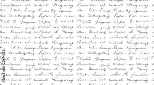 Obraz na płótnie Seamless pattern of handwritten cursive text in light gray on a white background