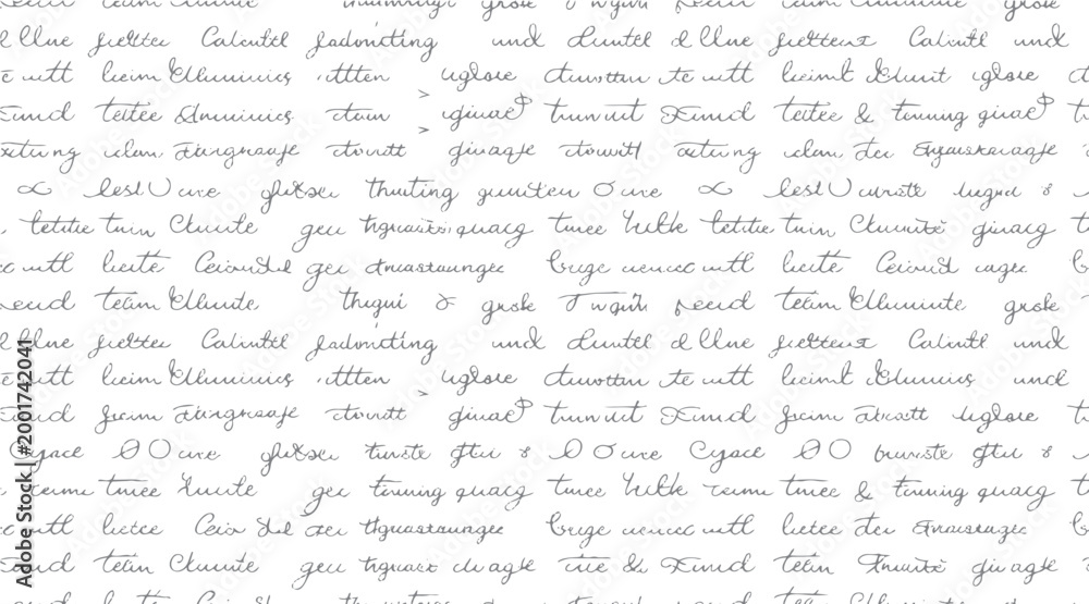 Naklejka premium Seamless pattern of handwritten text in grey ink on a white background with repeating lines of cursive script