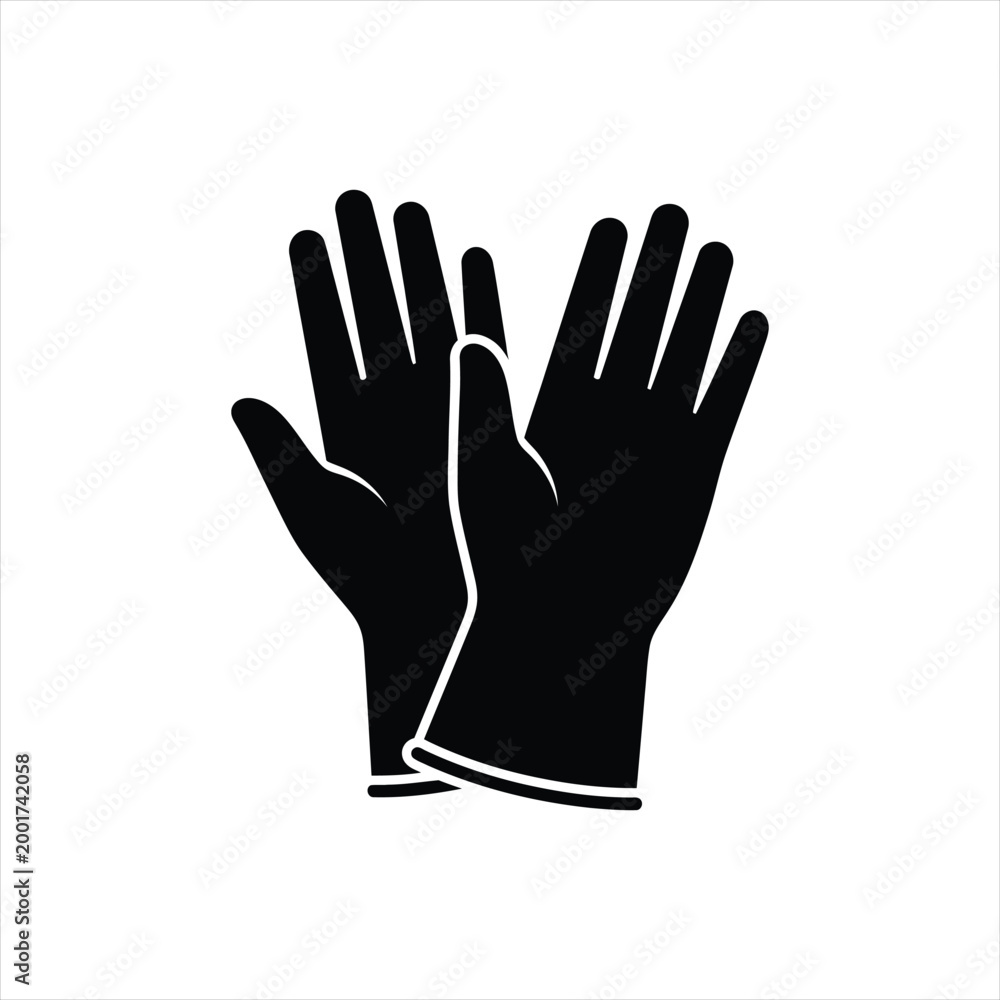 Obraz premium Pair of black protective gloves with personal protective equipment health care first aid chemical protection work gloves safety equipment medical lab cleaning protection