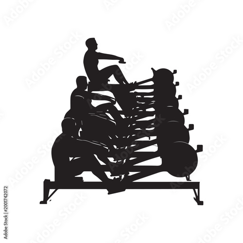 Male Athlete Using Indoor Rowing Machine Silhouette For Fitness Cardio And Strength Training.