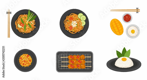 Variety of Asian noodle dishes.