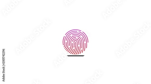 Neon finger print animation on black background. glowing fingerprint scanning icon motion. biometric scanner for identification 4k animation on white background