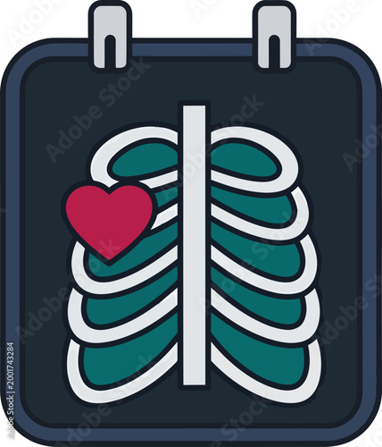X-ray of chest with heart icon, medical imaging, rib cage, health check, healthcare concept, science graphic