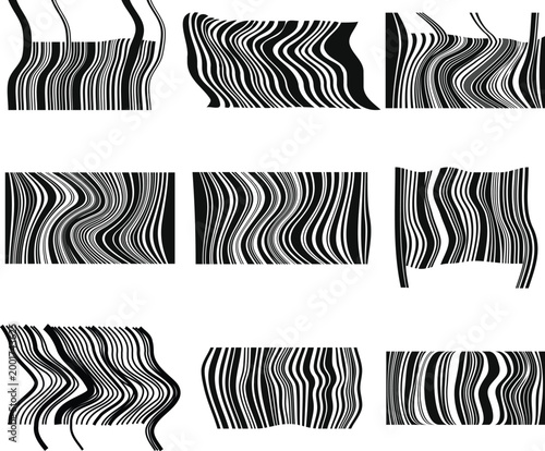 Εκτύπωση καμβά Abstract black and white wavy lines and warped barcode like stripes creating gli