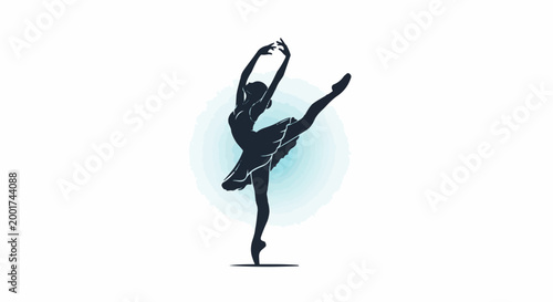 Silhouette of a ballerina in elegant pose against a watercolor background