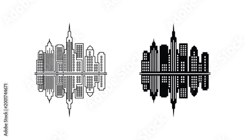 City skyline reflecting on water surface vector illustration
