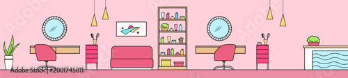 Hairdressing salon interior graphic color sketch long illustration vector 