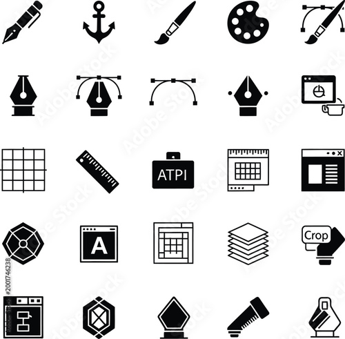 Design elements icons: pen, anchor, brush, palette, layers